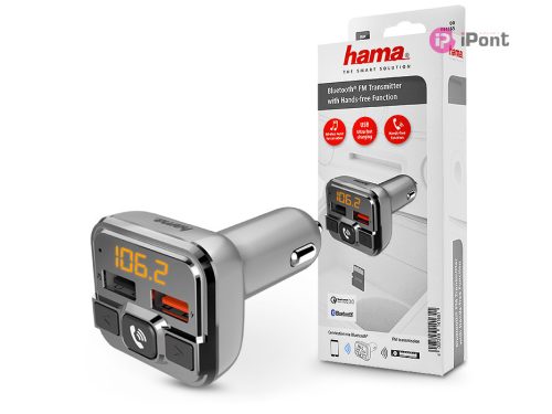 HAMA Bluetooth FM-transmitter/szivargyújtó töltő - 2xUSB + AUX + MP3 + kártyaolvasó + QC 3.0 -  ezüst