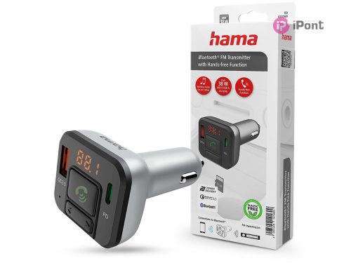 HAMA Bluetooth FM-transmitter/szivargyújtó töltő - USB +Type-C + MP3 +          kártyaolvasó + PD + QC 3.0 - ezüst/fekete