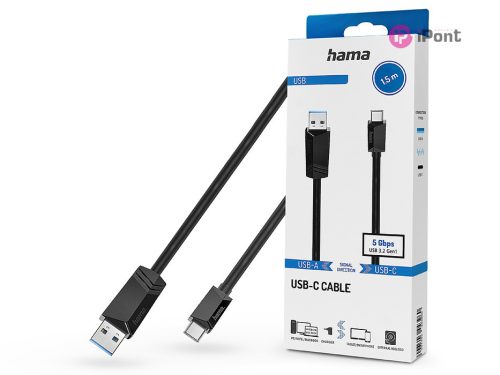 HAMA USB-A - Type-C adat- és töltőkábel 1,5 m-es vezetékkel - HAMA USB-A - USB-CCable - fekete