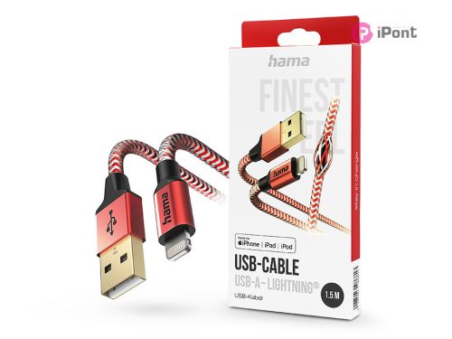 HAMA USB-A - Lightning adat- és töltőkábel 1,5 m-es vezetékkel - HAMA ReflectiveUSB-A - Lightning Cable - piros