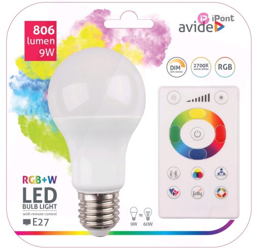 Avide Smart LED Globe A60 9W RGB+W 2700K IR Távirányítóval