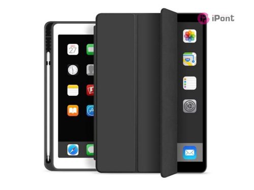 Apple iPad 10.2 (2019/2020/2021) tablet tok (Smart Case) on/off funkcióval,     Apple Pencil tartóval - Tech-Protect - fekete (ECO csomagolás)
