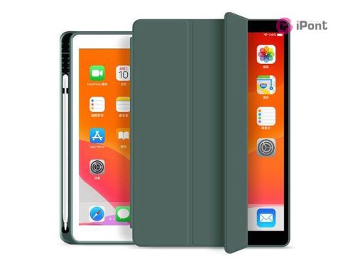 Apple iPad 10.2 (2019/2020/2021) tablet tok (Smart Case) on/off funkcióval,     Apple Pencil tartóval - Tech-Protect - green (ECO csomagolás)