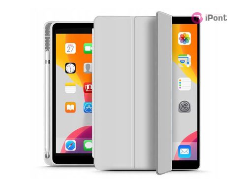 Apple iPad 10.2 (2019/2020/2021) tablet tok (Smart Case) on/off funkcióval,     Apple Pencil tartóval - Tech-Protect - grey (ECO csomagolás)
