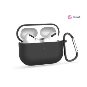   Haffner szilikon védőtok karabínerrel - Apple AirPods Pro 1/2 fülhallgatóhoz - fekete - ECO