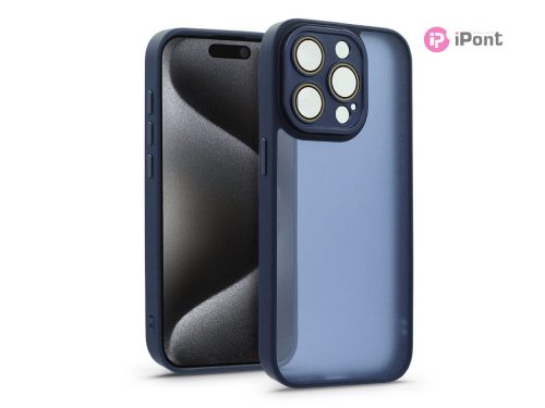 Apple iPhone 15 Pro hátlap kameravédő peremmel, lencsevédő üveggel - Variete -  sötétkék
