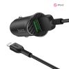 HOCO 2xUSB szivargyújtó töltő adapter + USB - Lightning kábel 1 m-es vezetékkel - HOCO Z39 Dual Port QC3.0 Quick Car Charger Set - 18W - fekete