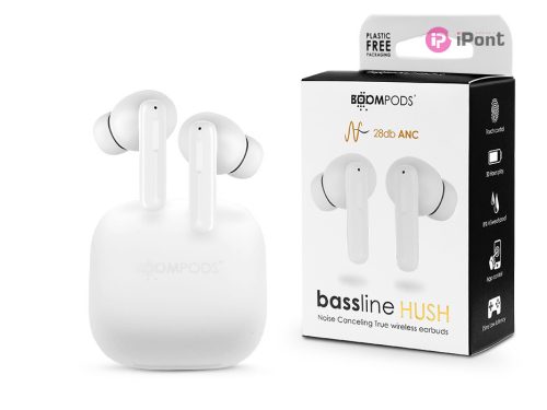 Boompods TWS Bluetooth sztereó headset v5.0 + töltőtok - Boompods Bassline Hush TWS with Charging Case - fehér