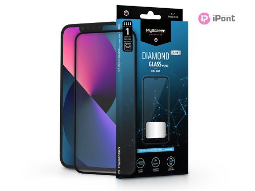 Apple iPhone 13/13 Pro/14/14 Pro/16e edzett üveg képernyővédő fólia - MyScreen  Protector Diamond Glass Lite Edge2.5D Full Glue - fekete