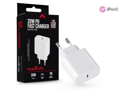 Maxlife MXTC-06 PD+QC 20W hálózati gyorstöltő adapter Type-C - fehér