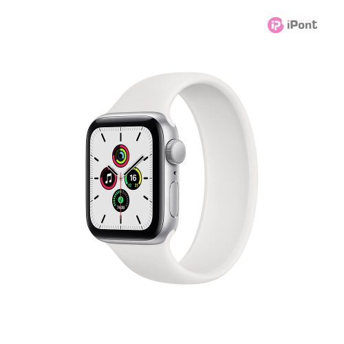 Apple Watch SE okosóra, ezüst alumíniumtok, fehér sportszíj, 40mm