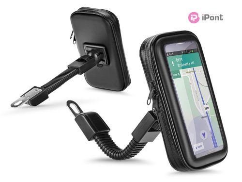Univerzális kerékpárra/motorkerékpárra szerelhető, por- és cseppálló            telefontartó 6.4-8'' méretű készülékekhez - fekete