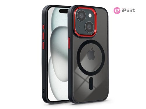 Apple iPhone 15 szilikon hátlap - Edge Mag Cover - fekete/piros/átlátszó