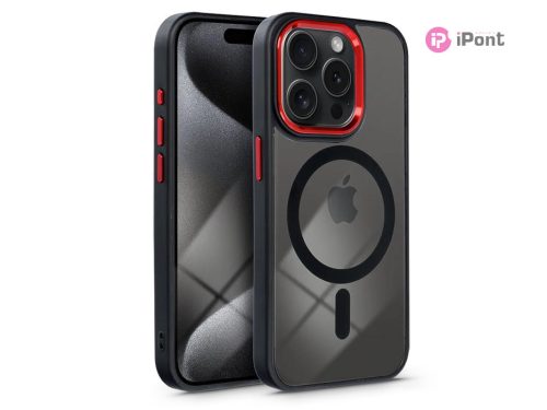 Apple iPhone 15 Pro szilikon hátlap - Edge Mag Cover - fekete/piros/átlátszó