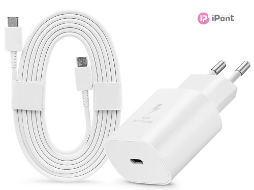 Samsung gyári hálózati töltő adapter Type-C bemenettel + 1,8 m-es Type-C -      Type-C kábel - 25W - EP-TA800EWE + EP-DW767JWE - fehér (ECO csomagolás)