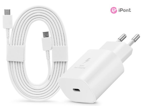 Samsung gyári hálózati töltő adapter Type-C bemenettel + 1,8 m-es Type-C -      Type-C kábel - 25W - EP-TA800EWE + EP-DW767JWE - fehér (ECO csomagolás)