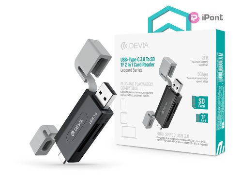 Devia Leopard Series 2in1 SD/microSD USB 3.0 + Type-C memóriakártya-olvasó - fekete