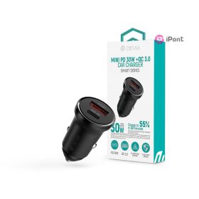   Devia Smart Series Mini 30W PD+QC USB+Type-C autós töltő adapter - fehér