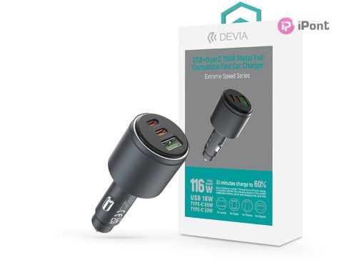 Devia Extreme Speed Series 65W PD+QC autós gyorstöltő USB+2xType-C - fekete