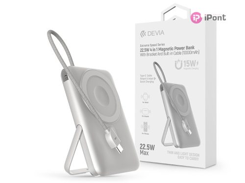 Devia Extreme Speed Series Magnetic 4in1 22.5W powerbank/állvány - Type-C - 10.000 mAh - ezüst