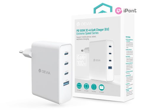 Devia Extreme Speed Series 100W GaN PD hálózati gyorstöltő adapter USB+3xType-C - fehér