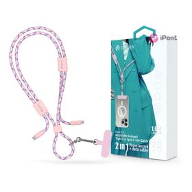   Devia Cable Pro5 Woven 60W PD Type-C/Type-C adat- és töltőkábel + nyakpánt 1.6m - pink