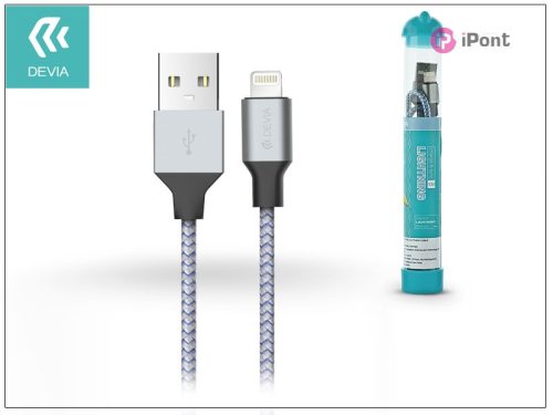 Apple iPhone Lightning USB töltő- és adatkábel - 1 m-es vezetékkel - Devia Tube Lightning USB 2.4A - silver/blue