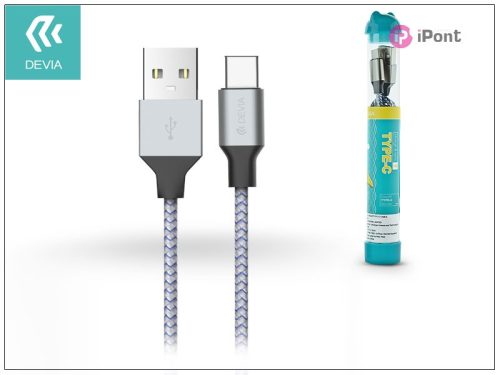 Devia USB - USB Type-C töltő- és adatkábel 1 m-es vezetékkel - Devia Tube for   Type-C USB 2.4A - ezüst/kék