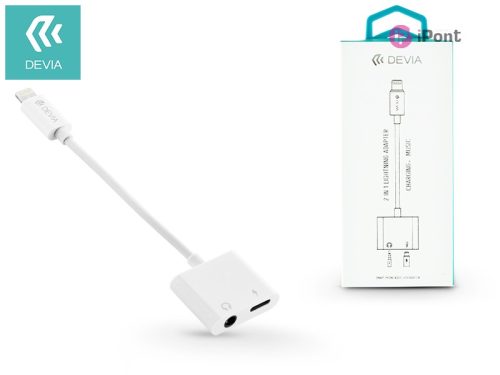 Devia lightning + 3.5 mm jack adapter egyidőben történő töltéshez és            zenehallgatáshoz - Devia Smart 2in1 Lightning-Jack adapter - fehér