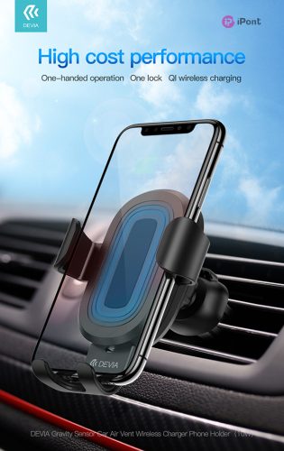 Devia Sensor 10W Qi vezeték nélküli autós töltő/tartó szellőzőrácsba - fekete
