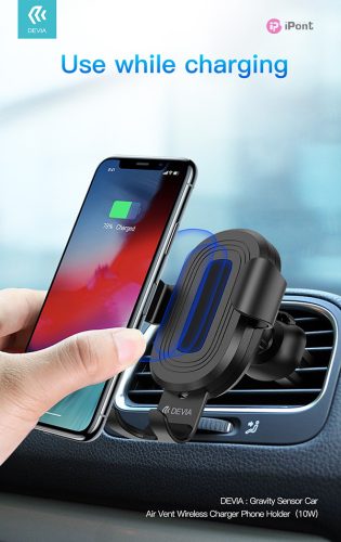Devia Sensor 10W Qi vezeték nélküli autós töltő/tartó szellőzőrácsba - fekete