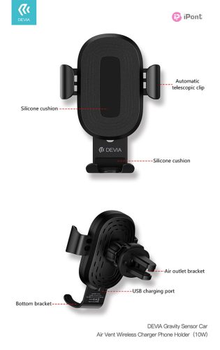 Devia Sensor 10W Qi vezeték nélküli autós töltő/tartó szellőzőrácsba - fekete