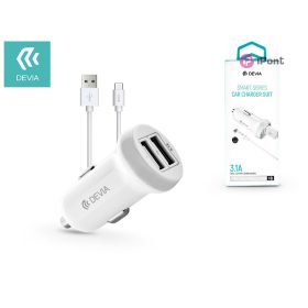   Devia Smart Series 15W 2xUSB autós töltő adapter + USB - Type-C kábel 1m - fehér