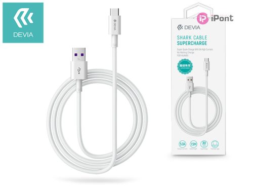 Devia USB - USB Type-C töltő- és adatkábel 1,5 m-es vezetékkel - Devia Shark    Supercharge USB Type-C - 5A - fehér