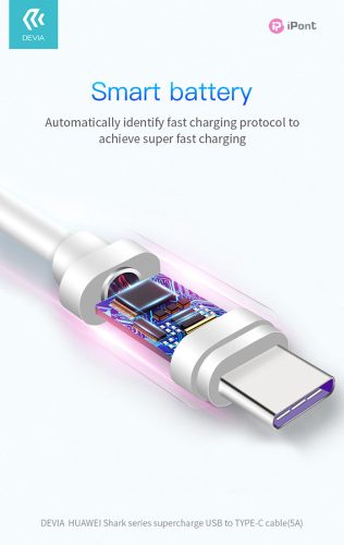 Devia Smart Series Shark USB/Type-C töltő- és adatkábel 1,5m - 5A - fehér