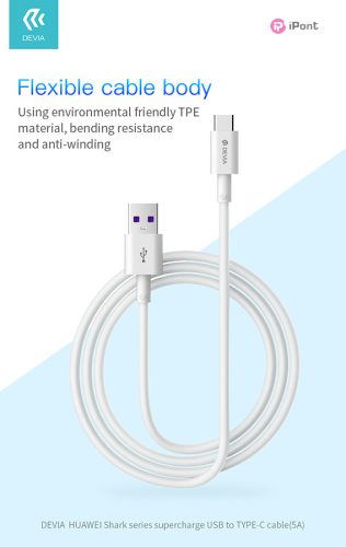 Devia Smart Series Shark USB/Type-C töltő- és adatkábel 1,5m - 5A - fehér