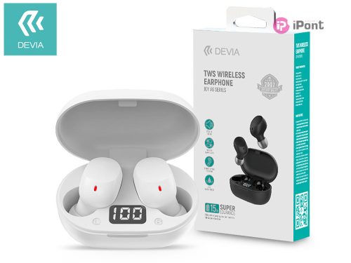 Devia TWS Bluetooth sztereó headset v5.0 + töltőtok - Devia Joy A6 Series True  Wireless Earphones with Charging Case - fehér