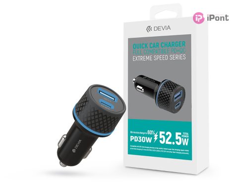 Devia Extreme Speed Series 30W PD+QC autós gyorstöltő USB/Type-C - fekete