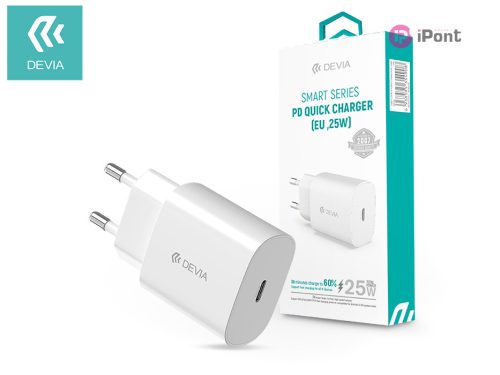 Devia hálózati töltő adapter Type-C bemenettel - 25W - Devia Smart Series PD3.0 Quick Charger - fehér