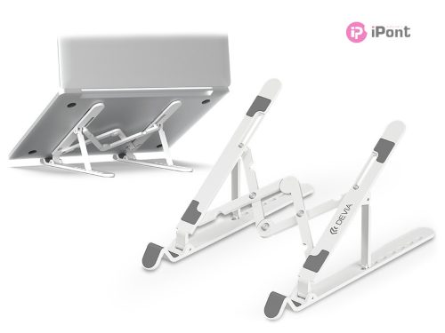 Devia univerzális asztali tablet/laptop tartóállvány max. 16 méretű            készülékekhez - Devia Smart Series Multi-function Folding Plastic Stand For     Tablet/Laptop - fehér"