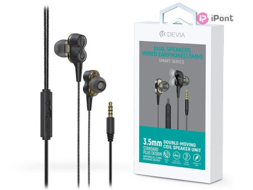 Devia univerzális sztereó felvevős fülhallgató - 3,5 mm jack - Devia Smart      Series Dual Speakers Wired Earphone - fekete