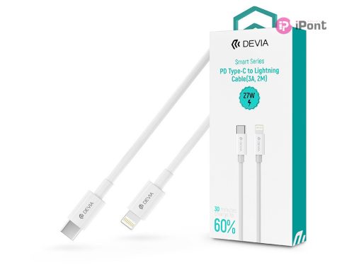 Devia USB Type-C - Lightning adat- és töltőkábel 2 m-es vezetékkel - Devia SmartSeries PD Type-C To Lightning Cable - 27W - fehér