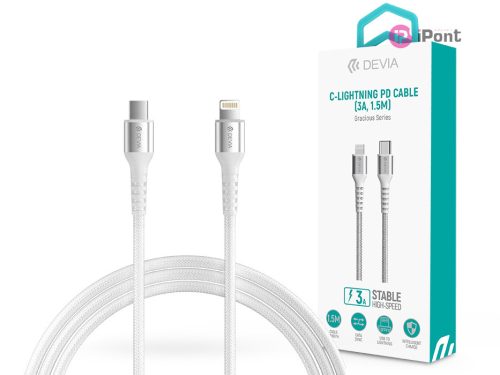 Devia USB Type-C - Lightning adat- és töltőkábel 1,5 m-es vezetékkel - Devia    Gracious Series Type-C - Lightning PD Cable - 5V/3A - fehér