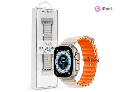 Apple Watch szilikon sport szíj - Deluxe Series Sport6 Silicone Two-tone Watch  Band - 42/44/45/49 mm - starlight/orange