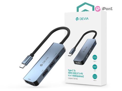 Devia USB Type-C - 2xUSB 3.0 + PD + HDMI elosztó/adapter - Devia Leopard 4in1   Hub (Updated) - szürke