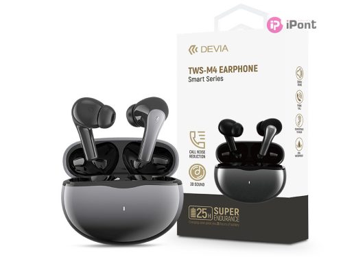 Devia TWS Bluetooth sztereó headset v5.2 + töltőtok - Devia TWS-M4 Earphone TrueWireless Earphones with Charging Case - szürke