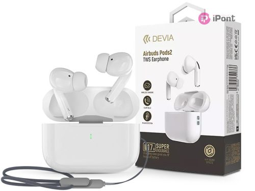 Devia TWS Bluetooth sztereó headset v5.3 + töltőtok - Devia Airbuds Pods2 TWS   Wireless Earphone with Charging Case - fehér
