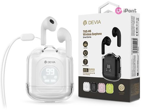 Devia TWS Bluetooth sztereó headset v5.3 + töltőtok - Devia TWS-M6 Wireless     Earphone with Charging Case - fehér