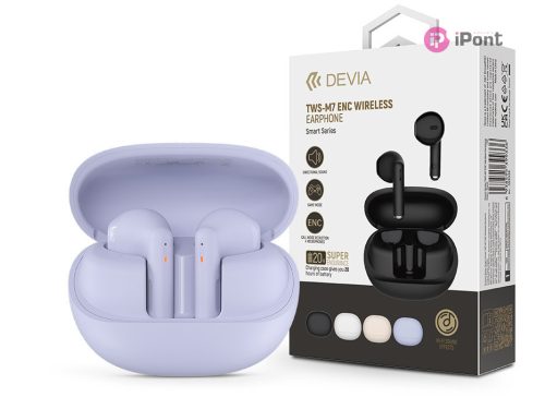 Devia TWS Bluetooth sztereó headset v5.3 + töltőtok - Devia TWS-M7 ENC Wireless Earphone with Charging Case - lila