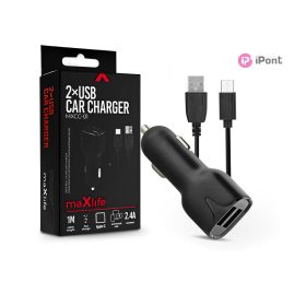   Maxlife MXCC-01 12W 2xUSB autós töltő adapter+USB/Type-C kábel 1m - fekete